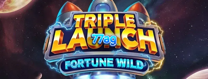 Tampilan visual slot Triple Launch Fortune Wild dengan elemen futuristik dan simbol Wild yang menyala.